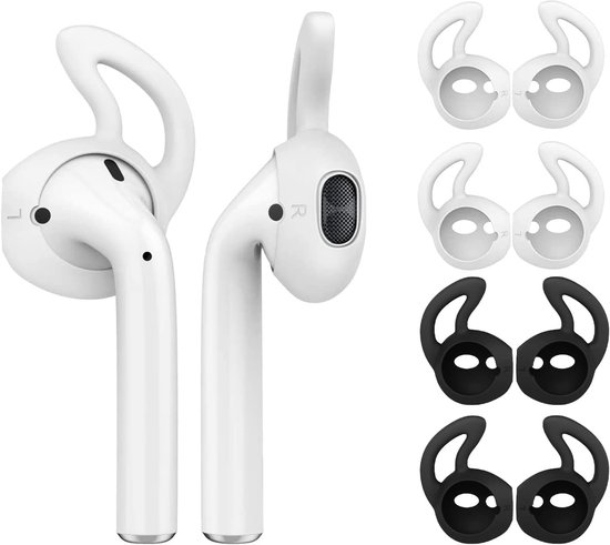 Silicone Eartips Fit Apple AirPods/EarPods [4 Pairs], Silicone Soft Covers Anti-Slip Sport Earbud Tips, Anti-Drop Ear Hook Gel Headphones Earphones Protective Accessories Tips - White + Black
