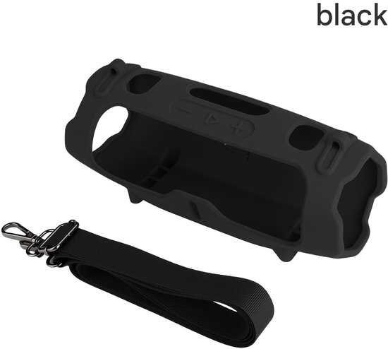 Siliconen beschermhoes geschikt voor JBL Charge 6 speakers, draagbare schoudertas/crossbody speakerhoes, zwarte verpakking. van Merkloos