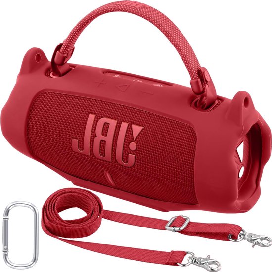Siliconen Beschermhoes voor Draagbare Bluetooth Speaker met Afneembare Schouderband en Haak, Flexibele Zachte Case in Rood voor JBL Charge 6 van Merkloos