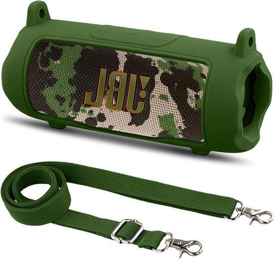 Siliconen Beschermhoes voor Draagbare Bluetooth Speaker met Afneembare Schouderband, Schokbestendig en Zacht, Geschikt voor JBL Flip 7 (Olijfgroen) van Merkloos