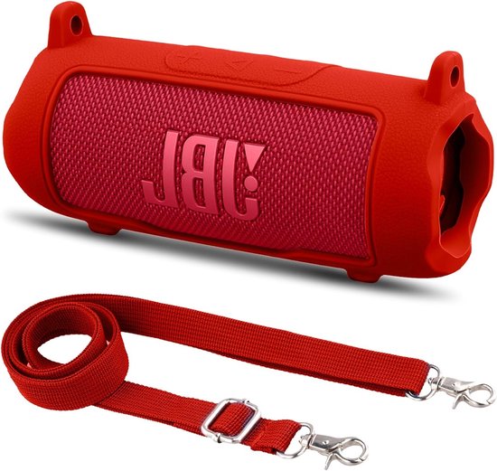 Siliconen beschermhoes voor draagbare Bluetooth speaker met afneembare schouderriem, schokbestendig en zacht, ideaal voor JBL Flip 7 (Rood)