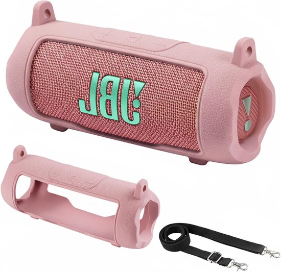 Siliconen hoes voor draadloze Bluetooth speaker, geschikt voor JBL Flip 7, met afneembare schouderband - Bescherming en stijl in één (Roze) van Merkloos