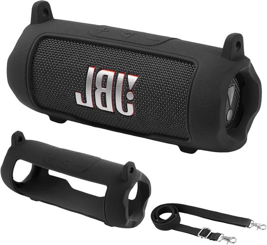 Siliconen hoes voor draadloze Bluetooth speaker met afneembare schouderriem - Bescherming en stijl voor JBL Flip 7 (Zwart)