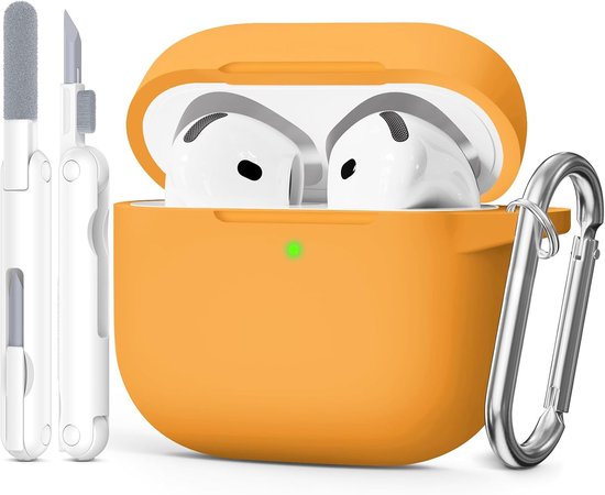 Siliconen Hoesje voor AirPods 4 (Geel) | Zacht Materiaal, Case Inclusief Schoonmaaksetje & Sleutelhanger