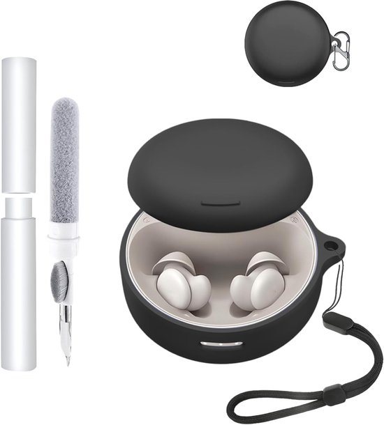 siliconen hoesje voor Soundcore Sleep A30, open-ear hoofdtelefoon, schokbestendig, toergy waterdicht, zacht en duurzaam, met koord, sleutelhanger en reinigingstool, zwart