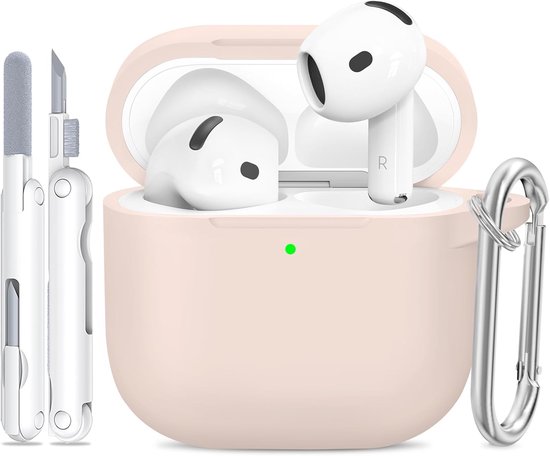 Siliconen voor AirPods 4 Hoes, A1-Cream Pink | Zacht, licht, antislip, krasbestendig, bedraad/draadloos laden. Reinigingspen + sleutelhanger.