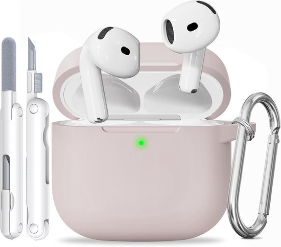 Siliconen voor AirPods 4 Hoes, A1-Sandy Pink | Zacht, licht, antislip, krasbestendig, bedraad/draadloos laden. Reinigingspen + sleutelhanger.