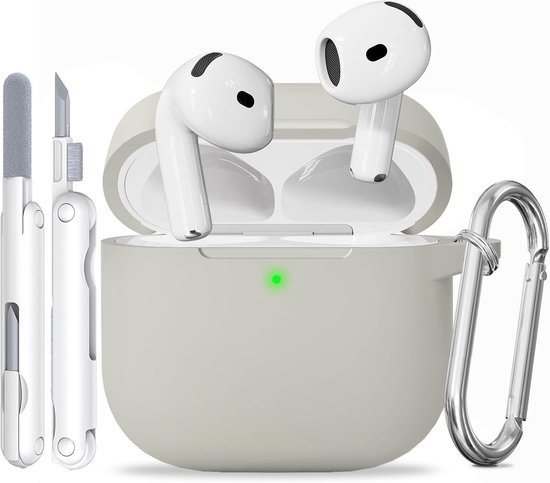 Siliconen voor AirPods 4 Hoes, B7-Khaki | Zacht, licht, antislip, krasbestendig, bedraad/draadloos laden. Reinigingspen + sleutelhanger.