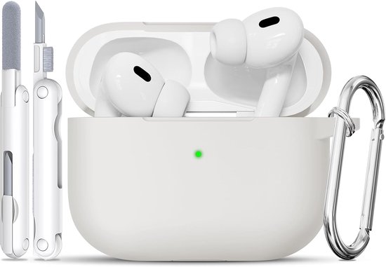 Siliconen voor AirPods Pro 2nd/1st Hoes, Pearl White | Zacht, licht, antislip, krasbestendig, bedraad/draadloos laden. Reinigingspen + sleutelhanger.