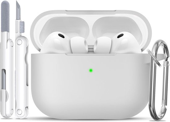 Siliconen voor AirPods Pro 3 Hoes, A3-Light Gray | Zacht, licht, antislip, krasbestendig, bedraad/draadloos laden. Reinigingspen + sleutelhanger.