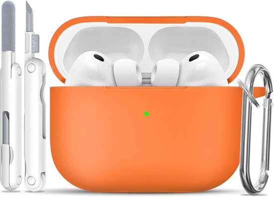 Siliconen voor AirPods Pro 3 Hoes, A7-Orange | Zacht, licht, antislip, krasbestendig, bedraad/draadloos laden. Reinigingspen + sleutelhanger.