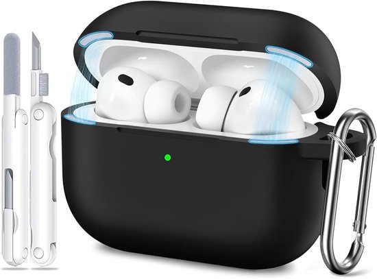 Siliconen voor AirPods Pro 3 Hoes, M-Black | Magnetische sluiting, zacht, licht, antislip, krasbestendig, bedraad/draadloos laden. Reinigingspen + sleutelhanger.