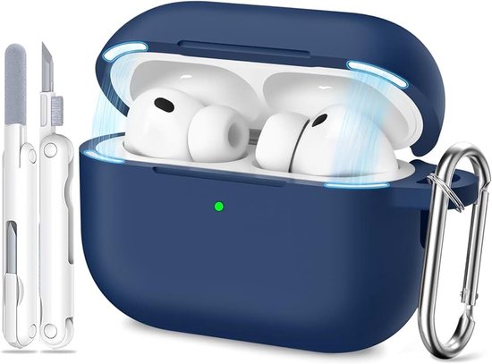 Siliconen voor AirPods Pro 3 Hoes, M-Navy Blue | Magnetische sluiting, zacht, licht, antislip, krasbestendig, bedraad/draadloos laden. Reinigingspen + sleutelhanger.