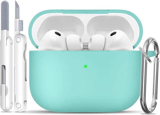 Siliconen voor AirPods Pro 3 Hoes, Mint Green | Zacht, licht, antislip, krasbestendig, bedraad/draadloos laden. Reinigingspen + sleutelhanger.