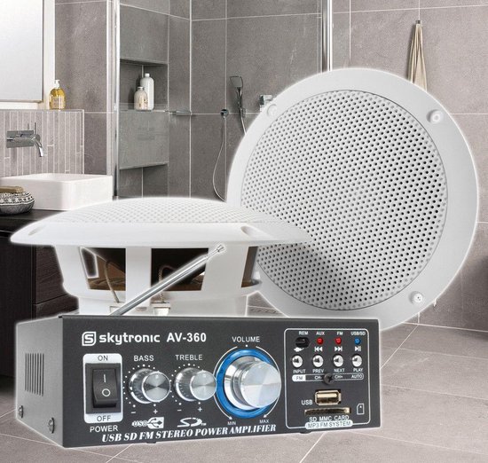 SkyTronic BS06 Badkamer speakerset 6.5 met versterker en 10 meter speakerkabel van SkyTronic