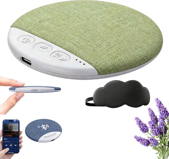 Slaapluidspreker - Mini-kussenluidspreker - Bluetooth-kussenluidspreker - Slaaphulp met lage tonen - Witte ruis - Draadloos - Met rustgevende geluiden en slaaptimer - Geschikt voor zijslapers - Groen