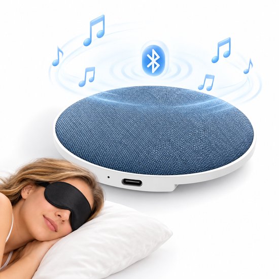 Slaapsprekers - Kussenspeaker - Witte Ruis Machine - Platte Speaker voor Onder het Kussen - met Bluetooth 5.4 & Natuurgeluiden - USB-C voor Zijslapers - Draadloos - Denim Blauw & Wit