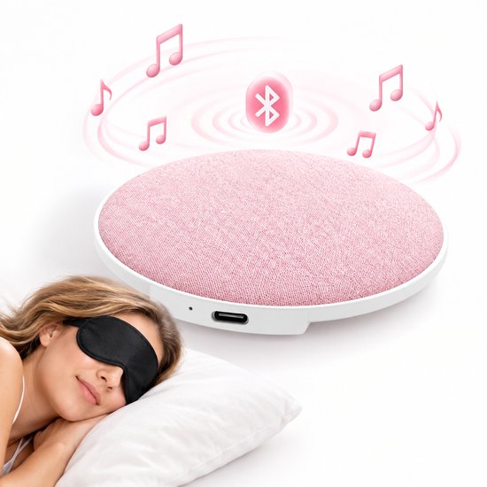 Slaapsprekers - Kussenspeaker - Witte Ruis Machine - Platte Speaker voor Onder het Kussen - met Bluetooth 5.4 & Natuurgeluiden - USB-C voor Zijslapers - Draadloos - Roze & Wit