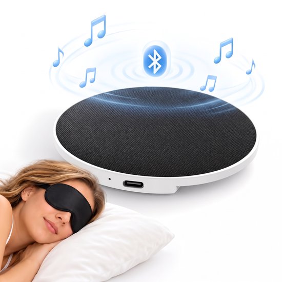 Slaapsprekers - Kussenspeaker - Witte Ruis Machine - Platte Speaker voor Onder het Kussen - met Bluetooth 5.4 & Natuurgeluiden - USB-C voor Zijslapers - Draadloos - Zwart & Wit