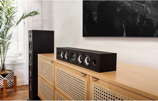 Slanke Center Speaker voor Hoge Geluidskwaliteit, Hi-Res Gecertificeerd en Compatibel met Dolby Atmos