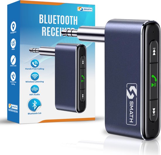 Smath Bluetooth Receiver - Ontvanger - BT5.0 - Bluetooth Transmitter Receiver - Handsfree Bellen Auto - 3.5mm AUX van Smath