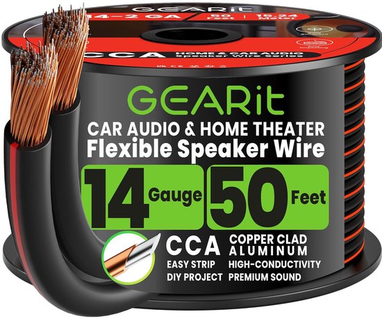 SnelShoppen - 14AWG Speaker Wire Kabel - Professionele 15.24 m Speaker Draad voor Thuisbioscoop en Auto luidsprekers - Zwart - Hoogwaardige Geluidskwa