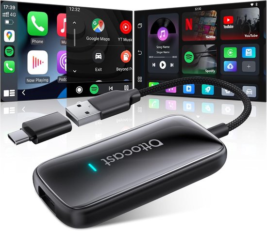 SnelShoppen - 2026 OTTOCAST Play2video Ultra, Draadloze CarPlay & Android Adapter met YouTube Netflix, Plug & Play 5G Chip, WiFi6, 4GB+32GB AI Box voo