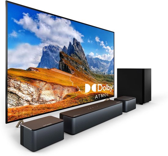 SnelShoppen - 5.1 Soundbar met Dolby Atmos, 3D Surround Sound, Bluetooth 5.3, Instelbare Bas, Subwoofer en Achterluidsprekers voor TV, Perfect voor Fi