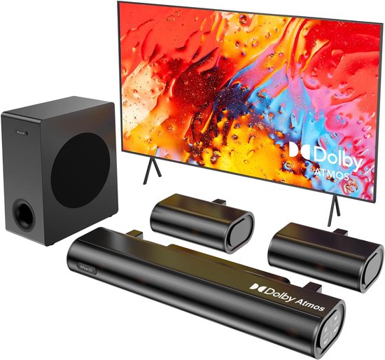 SnelShoppen - 5.1ch Dolby Atmos Soundbar met 5.25'' Subwoofer, Duidelijke Stem, Surround Geluidssysteem met 2 Bedrade Achterluidsprekers, 380W Piekver