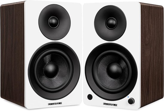 SnelShoppen - Actieve 2-Weg 2.0 Stereo Boekenplank Speakers met 5 Inch Drivers, 90W Versterker, Bluetooth 5 Streaming, RCA, Optisch & Subwoofer Uitgan