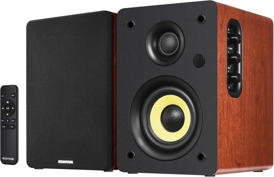SnelShoppen - Actieve Boekenplank Speakers 80W met Bluetooth 5.4, 4" Studio Monitor & HiFi Mode, Verbeterd 3D Geluid, Houtlook, 6.35mm TRS Aansluiting