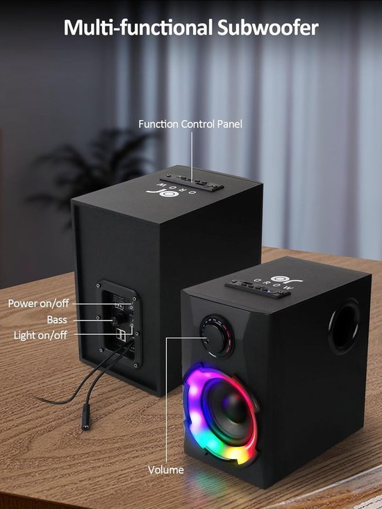 SnelShoppen - Bluetooth Computerluidsprekers met Subwoofer - 40W Draadloze PC Luidsprekers met SD, USB, AUX, Bluetooth - Ideaal voor Feest, Gaming, Th