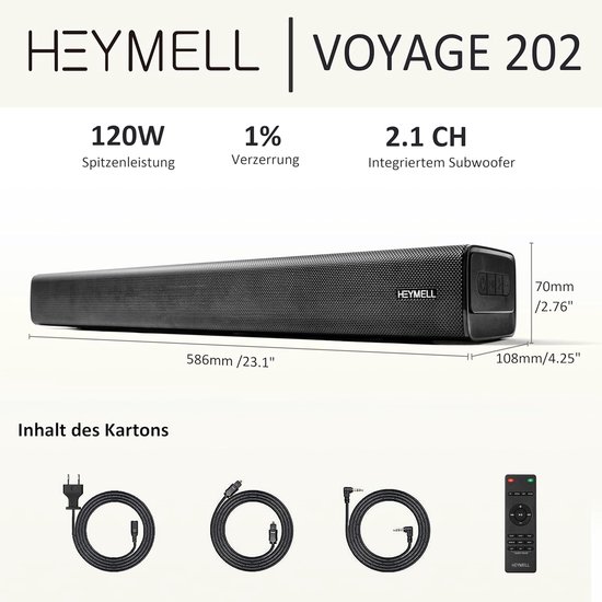SnelShoppen - Bluetooth SoundBar 59 cm 2.1ch 120W met Geïntegreerde Subwoofer voor TV - Compacte Geluidsinstallatie met Optische en AUX Aansluiting -