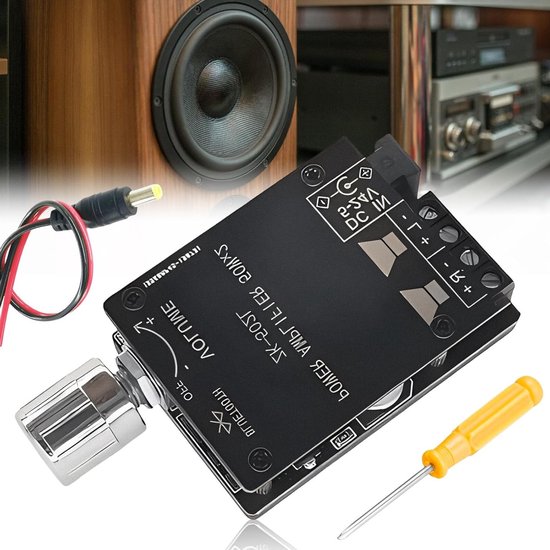 SnelShoppen - Bluetooth Versterker Bord, HiFi Stereo, 2.0 Audio Versterker Bord, 2 x 50 W, Digitale Mini Versterker met AUX en Bluetooth 5.0