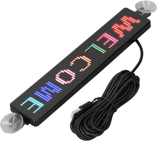 SnelShoppen - Car Led Sign, Programmeerbaar Kleurenschema, USB Aansluiting, Bluetooth App Control, LED Display voor Auto, 12x72 cm, Ideaal voor Winkel
