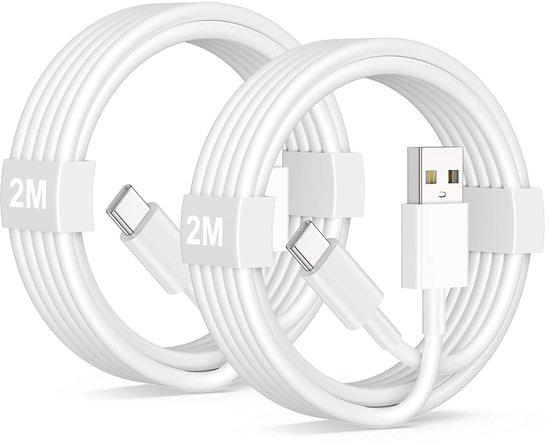 SnelShoppen - Carplay Kabel Set van 2 USB A naar USB C 2m - Snellader voor iPhone 15 16 17, Geschikt voor Apple Carplay en Android Auto, Ideaal voor A