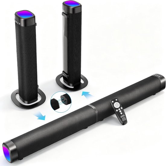 SnelShoppen - Divisible 2-in-1 Soundbar 240 W met RGB Licht, Bluetooth 5.3, 2.2 Kanalen, 3 EQ Modes, Verstelbare Bass, TV Speaker voor Gaming, PC, Bea