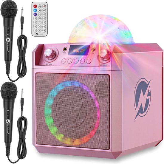 SnelShoppen - Draagbare Bluetooth Party Speaker 50W RMS / 300W Piek, 6" Woofer, 2 Microfoons, LED Verlichting, USB/MicroSD/AUX, Lichtgewicht en Compac