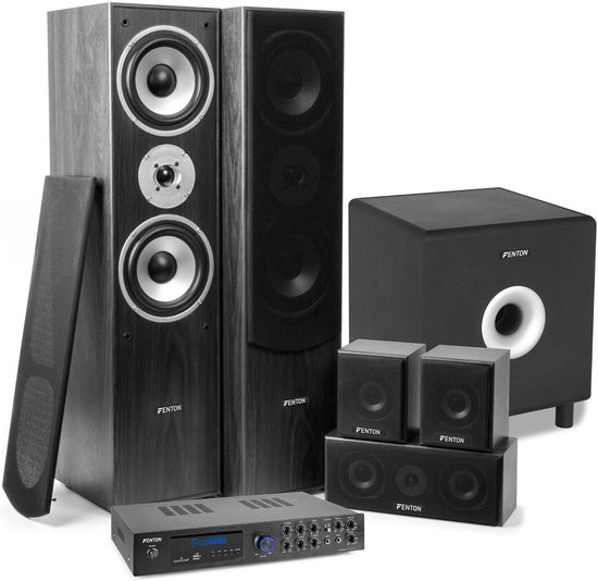 SnelShoppen - Home Cinema Set 5.1 - 200W Actieve Subwoofer met Bluetooth, Compleet Surround Geluidssysteem voor Films, Muziek en Games - Zwart