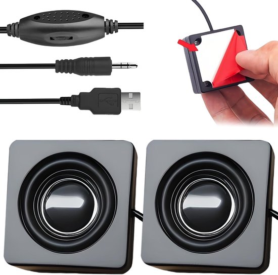 SnelShoppen - Mini USB Speaker met Volume Control - Compacte Stereo Speaker voor PC, Notebook en Laptop - Zwart (USB + 3.5mm)