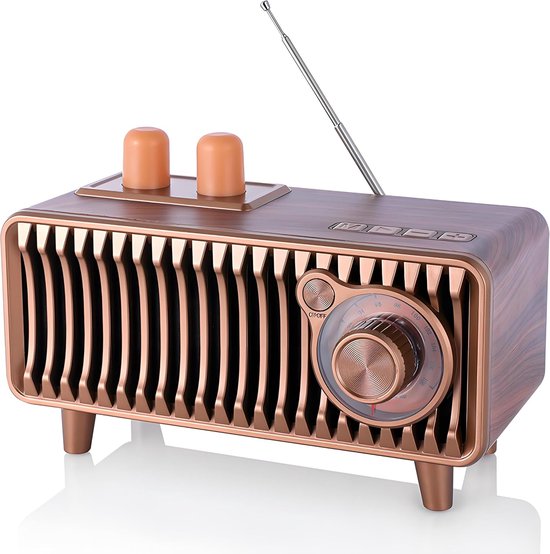 SnelShoppen - Retro Bluetooth-luidspreker-radio walnoothout, vintage FM-radio met 20W dual-speaker stereo, draagbare draadloze muziekspeler voor feest