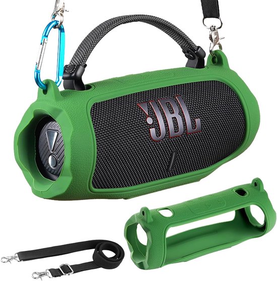 SnelShoppen - Silicone Beschermcase voor JBL Charge 6 Bluetooth Speaker met Afneembare Schouderband en Handige Haak - Groen