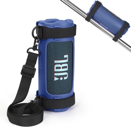 SnelShoppen - Silicone Hoes Geschikt voor JBL Flip 7 Draagbare Speaker, Zachte Huid Cover met Schouderband en Fietshouder (Blauw)
