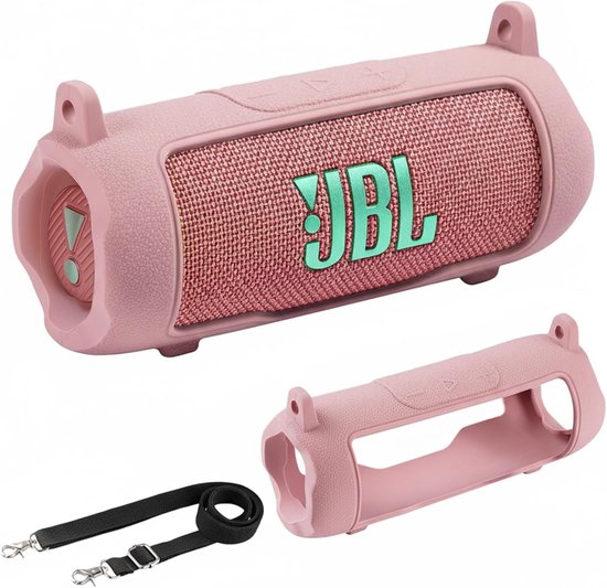 SnelShoppen - Silicone Hoes Voor JBL Flip 7 Bluetooth Speaker - Bescherming, Verstelbare Schouderband, Perfecte Pasvorm, Roze, Voor Feest, Camping, en