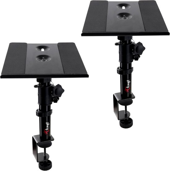 SnelShoppen - Studio Monitor en Speaker Stand Set van 2, Clamp Desk Stand 24 x 22.5 cm, Metalen Opbergcompartiment voor Monitor Speakers, Shelf Speake