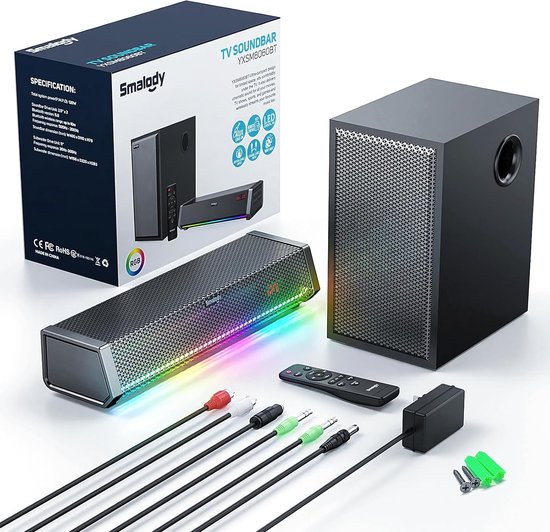 SnelShoppen - TV Speakers met Subwoofer, Draadloze Soundbar, Bluetooth/AUX/Optisch/Coaxiaal, 2.1 Kanaals Geluid, Thuisbioscoop Audio, Ideaal voor Fees