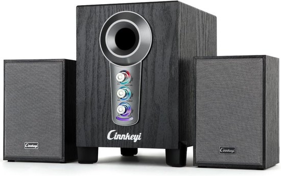 SnelShoppen - USB 2.1 Computerluidspreker met Subwoofer - 10W + 3W x 2 Desktopluidsprekers met Bas- en Hoogteregeling - USB Aangedreven - Bluetooth/AU