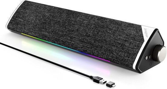SnelShoppen - USB Bluetooth 5.3 Soundbar PC-luidspreker voor Computer, Laptop, Gamen, Monitor, AUX-modus, Stijlvol Stof Ontwerp, 5 Verlichtingsmodi