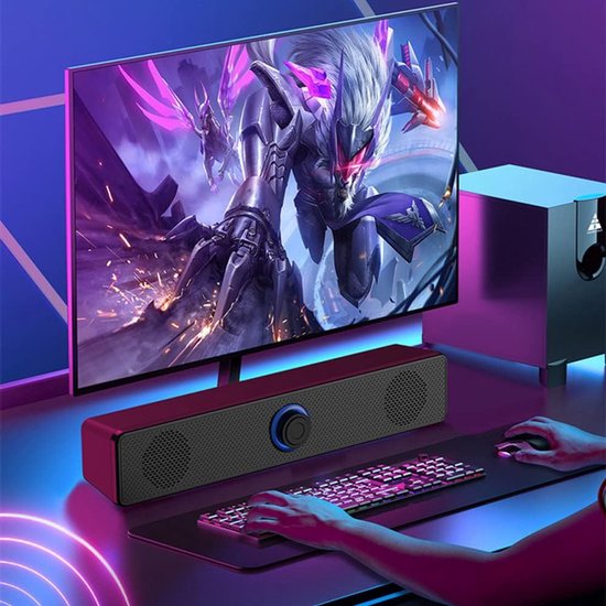 SnelShoppen - USB Computer Speaker, Mini Soundbar, 3.5mm Aux, Desktop Laptop, Portable met 3D Surround Stereo, Perfect voor Muziek en Gaming, Hoge Gel