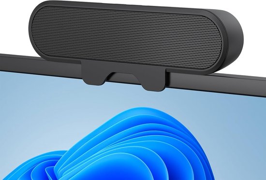 SnelShoppen - USB PC Speakers met Clip, 10W HD Stereo Geluid, Compacte Monitor Speakers voor Laptop, Desktop, Outdoor, Plug & Play, Zwart